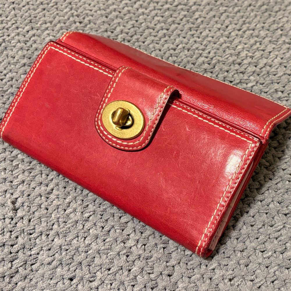 Coach Legacy Vintage Red Leather Turnlock Wallet
